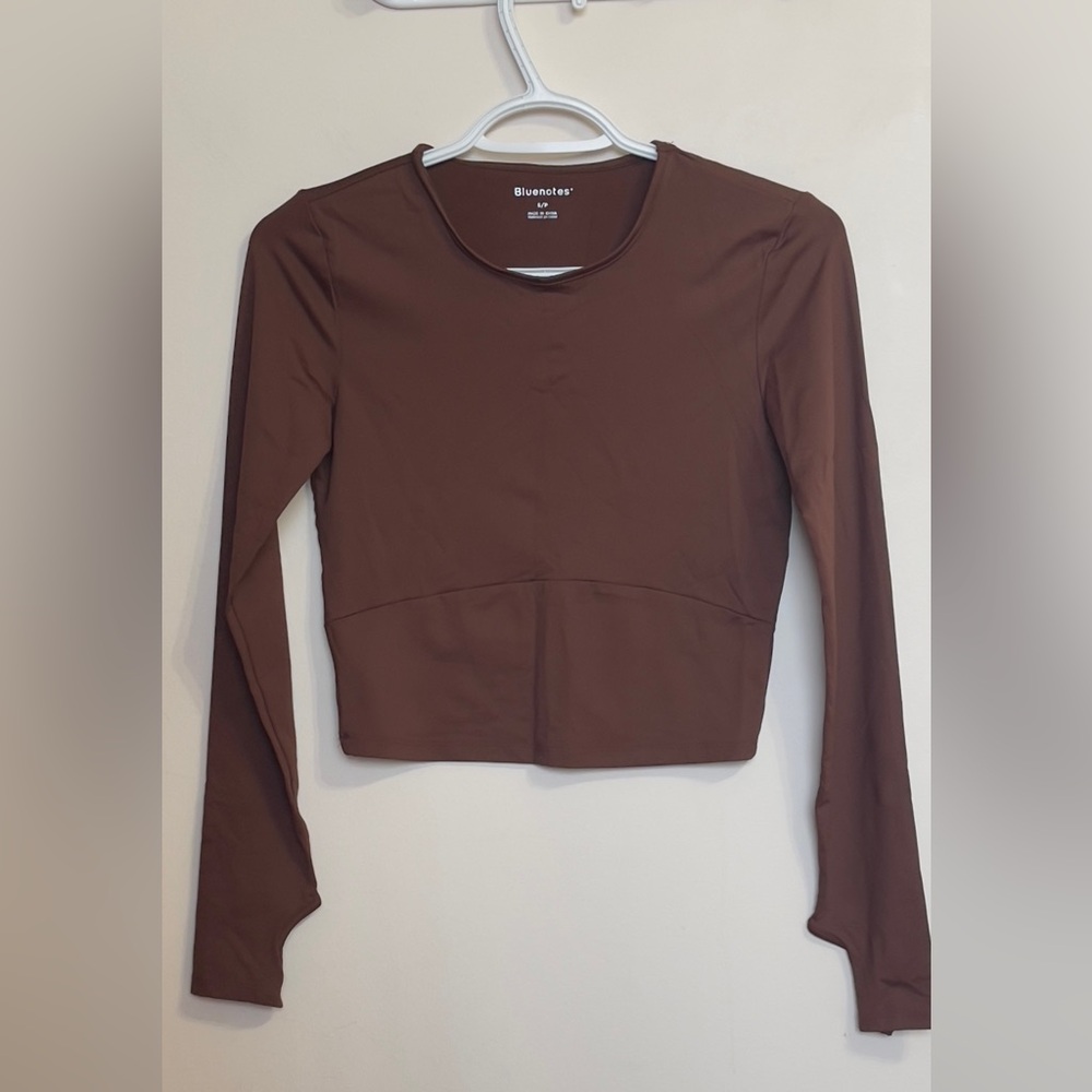 Bluenotes Brown Fitted Long Sleeve Crop sweater